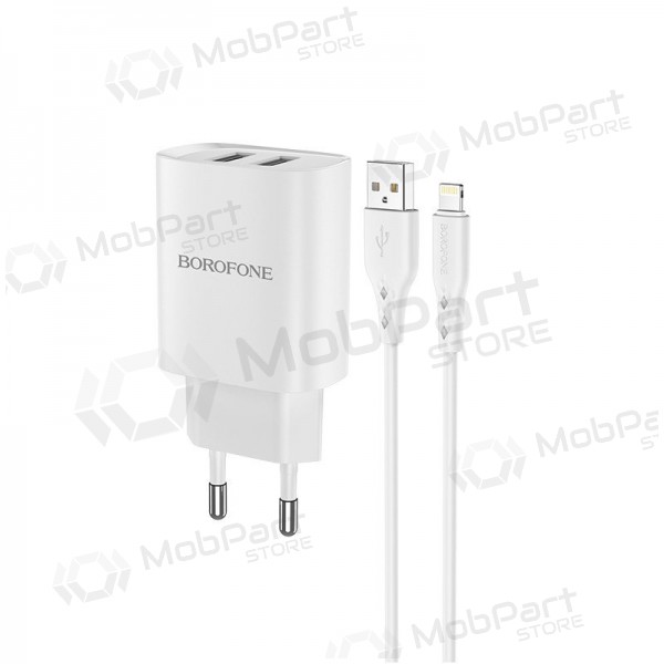 Lādētājs Borofone BN2 2xUSB 2.1A + Lightning (balts)