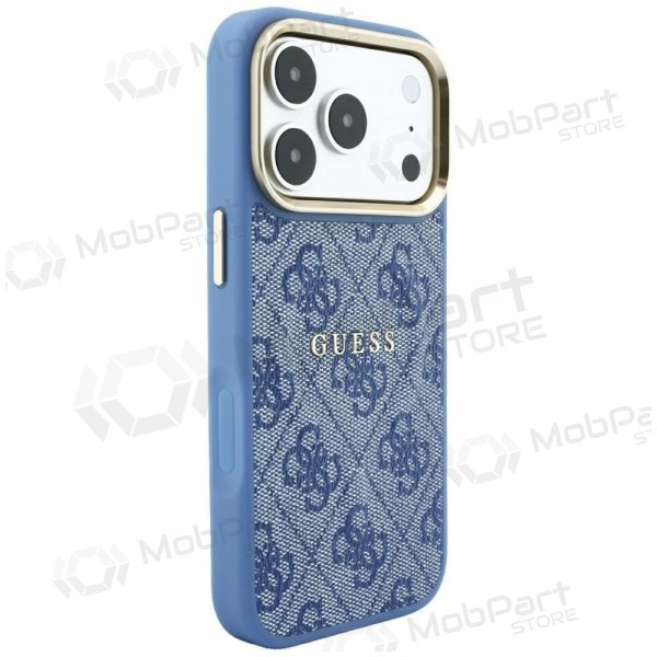 Apple iPhone 18 Pro Max maciņš - Guess PU Leather 4G Gold Frame Embossed MagSafe (zils)