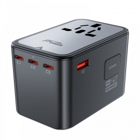 Universāls kelioninis lādētājs Acefast Z1 75W GaN 2xUSB-A/3xUSB-C melns