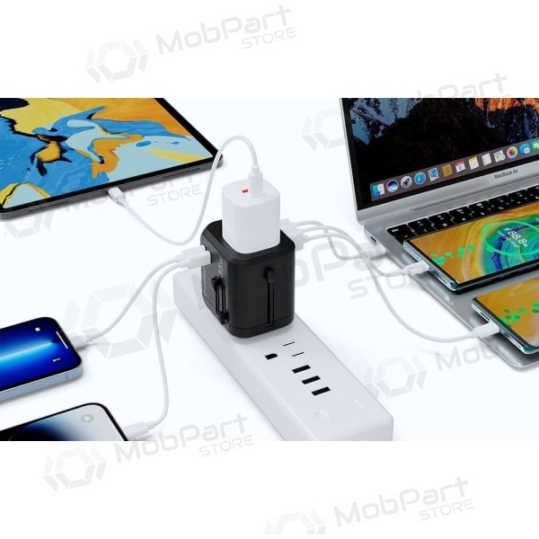 Universāls kelioninis lādētājs Choetech PD5008 30W USB-C/3xUSB-A melns