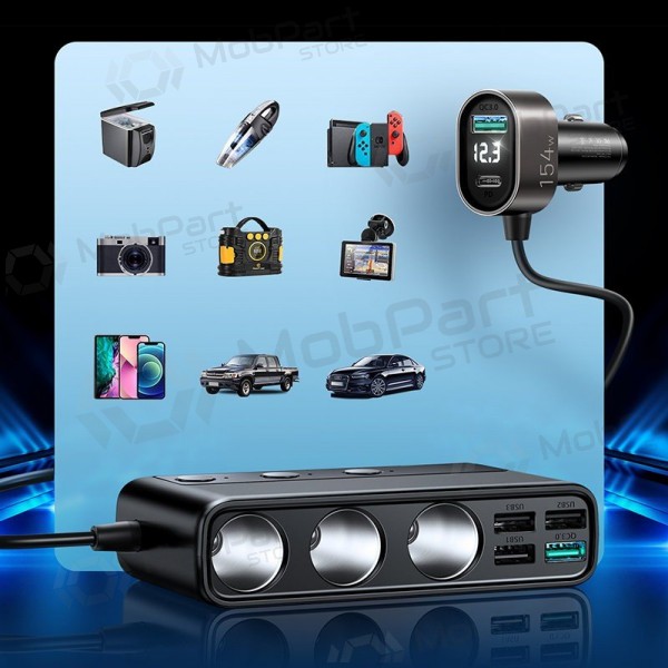 Lādētājs automobilinis Joyroom 9in1 154W 3x12V, PD USB Type-C, QC3.0 USB-A, 4xUSB-A JR-CL06