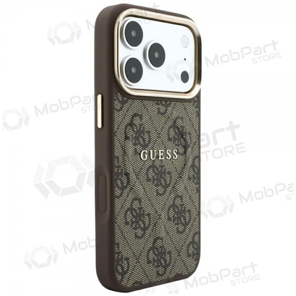Apple iPhone 18 Pro Max maciņš - Guess PU Leather 4G Gold Frame Embossed MagSafe (brūns)
