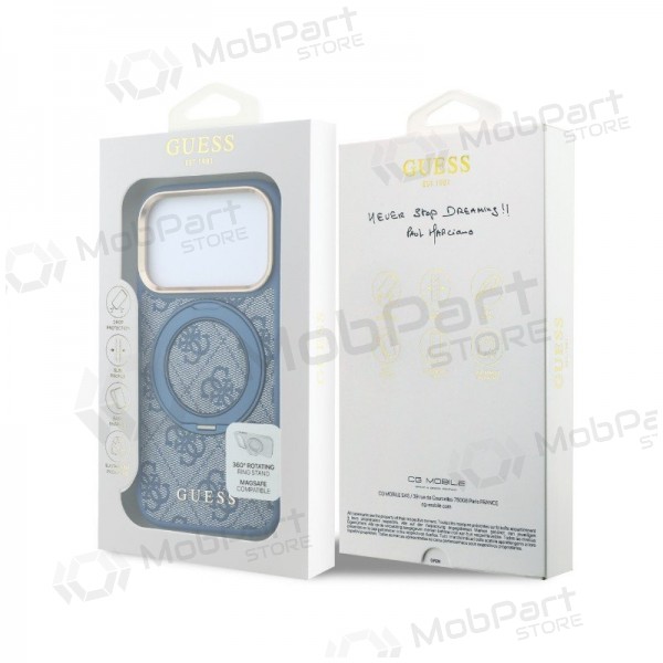 Apple iPhone 18 Pro maciņš - Guess PU 4G Ring Stand MagSafe (zils)