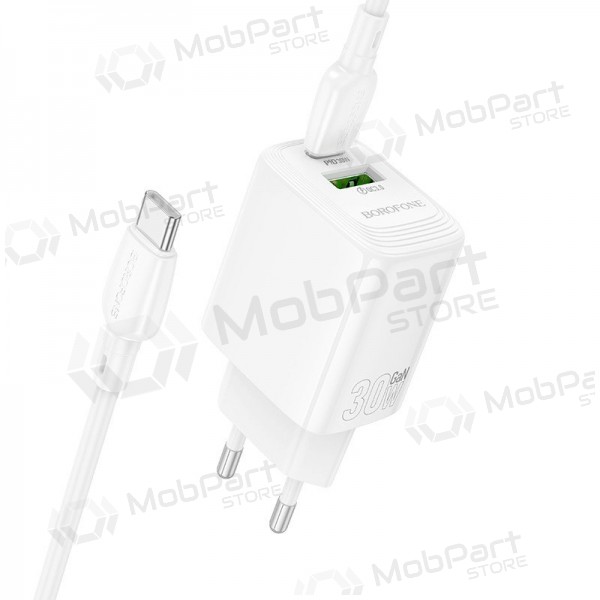 Tālruņa lādētājs Borofone BN29 30 W USB-C + USB-A ar USB-C kabeli 1 m balts