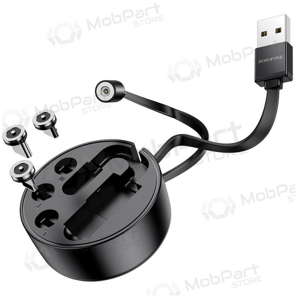 USB kabelis Borofone BU26 3in1 microUSB-Lightning-Type-C magnetinic 1.0m (melns)