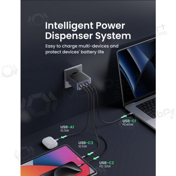 Tīkla lādētājs Ugreen X565 100 W GaN 3x USB-C + USB-A pelēks