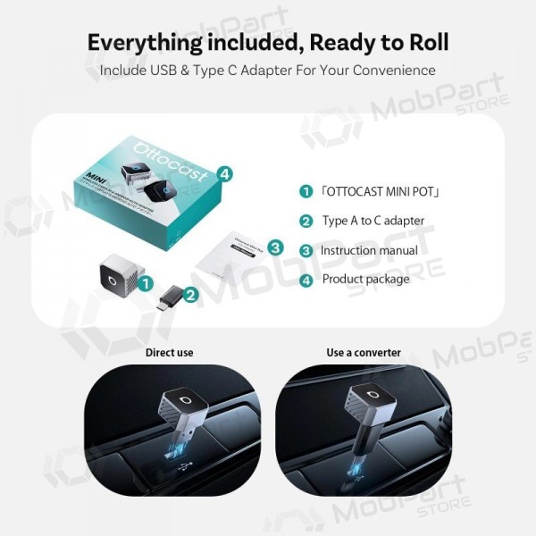 Bezvadu CarPlay / Android Auto adapteris Ottocast Mini Cube CP88-T3 melns