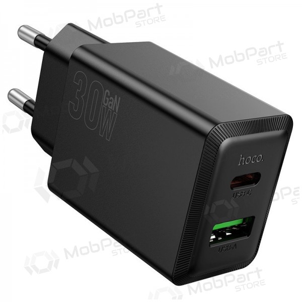 Tālruņa lādētājs Hoco N71 30 W GaN USB-C + USB-A melns