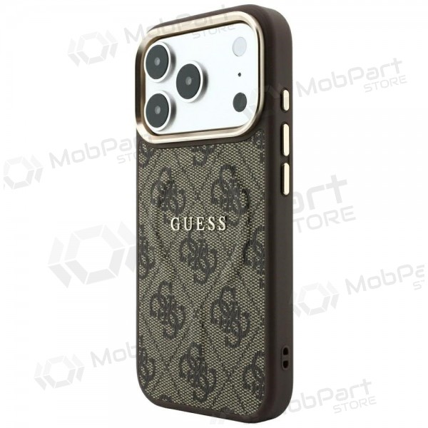 Apple iPhone 18 Pro Max maciņš - Guess PU Leather 4G Gold Frame Embossed MagSafe (brūns)
