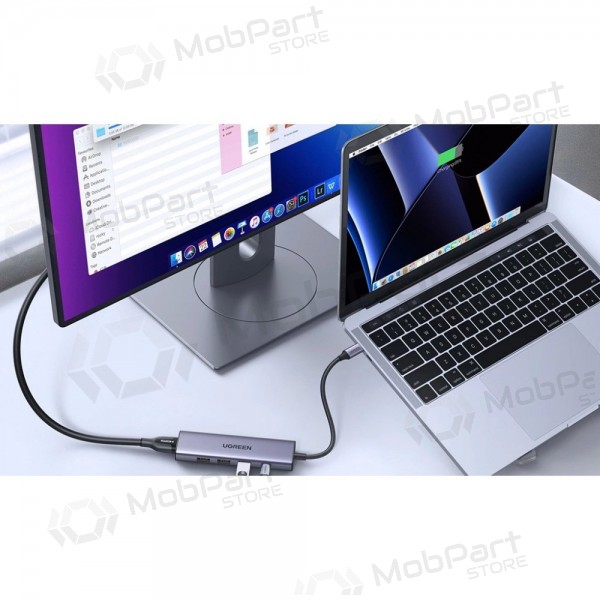 Adapteris Ugreen CM511 USB-C to HDMI 1.4 + 3xUSB-A + USB-C PD100W pelēks