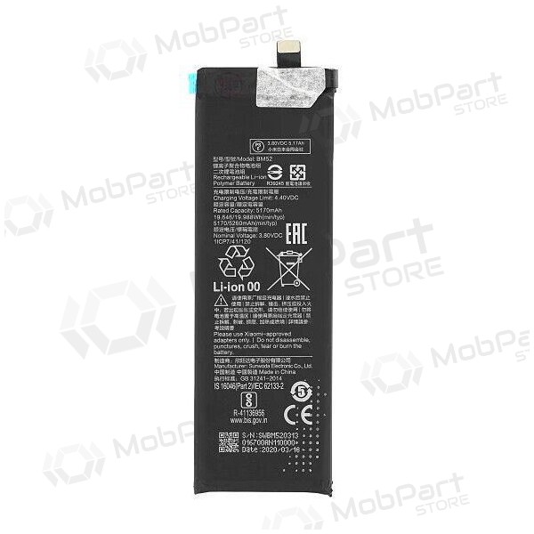 Xiaomi Mi Note 10 Lite / Mi Note 10 Pro / CC9 Pro baterija, akumuliatorius (BM52) Xiaomi Mi Note 10 Lite / Mi Note 10 Pro / CC9 Pro baterija, akumuliatorius (BM52)