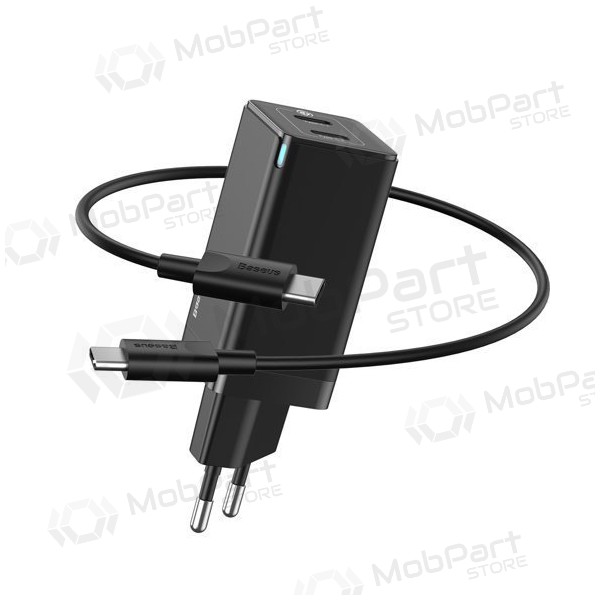 Lādētājs Baseus GaN 45w (20V/3A) + Type-C kabelis (MacBook) (melns)