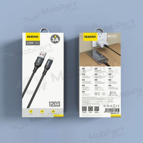 Micro USB kabelis Dudao L3SM USB-A uz Micro USB 1.2 m 3 A melns