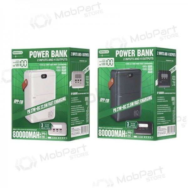 Ārējā baterija Power Bank Remax RPP-118 22.5W 80000mAh melna
