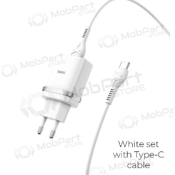 Lādētājs HOCO C12Q Smart USB + type-C kabelis (QC3.0) (balts)