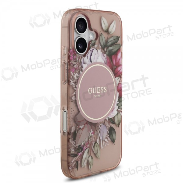 Apple iPhone 17 maciņš - Guess IML Flowers Strap MagSafe (rozā)