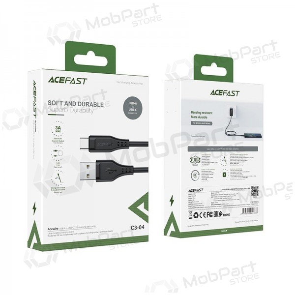 USB kabelis Acefast C3-04 USB-A to USB-C 1.2m melns