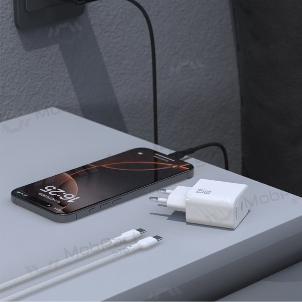 Lādētājs Dudao A27C GaN 25W USB-C + USB-C to USB-C kabelis 1.0m balts
