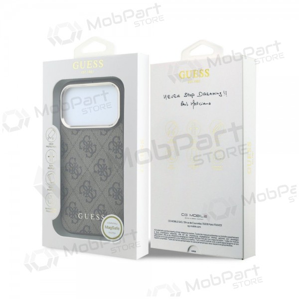 Apple iPhone 18 Pro maciņš - Guess PU Leather 4G Gold Frame MagSafe (brūns)