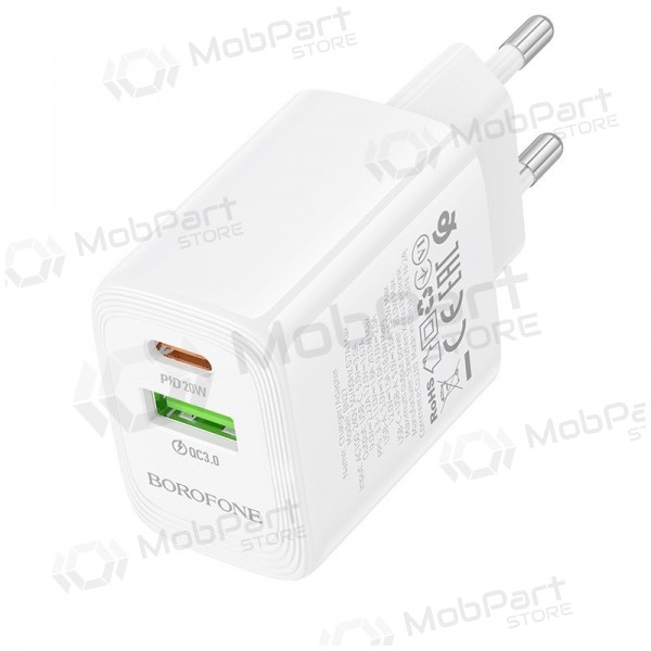 Lādētājs Borofone BN27 20W USB-C/USB-A balts