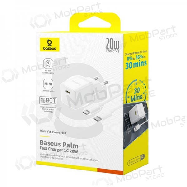 Lādētājs Baseus Palm 20W USB-C + USB-C to USB-C cable 1.0m balts P10111602213-01