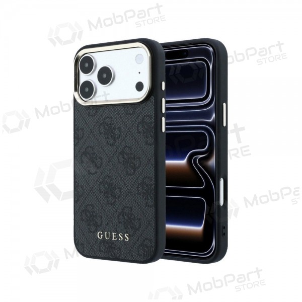 Apple iPhone 18 Pro Max maciņš - Guess PU Leather 4G Gold Frame MagSafe (melns)