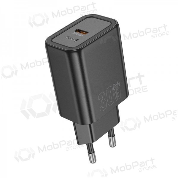 Tālruņa lādētājs Hoco N63 30 W GaN USB-C + USB-A melns