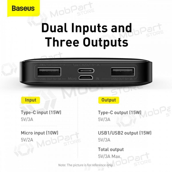 Ārējā baterija Power Bank Baseus Bipow Type-C PD+2xQuick Charge 3.0 15W 10000mAh melna PPBD050001
