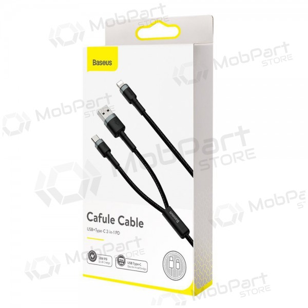 USB kabelis Baseus Cafule 2in1 Type-C Lightning 20w 1.2m (pelēks-melns) CATKLF-BG1