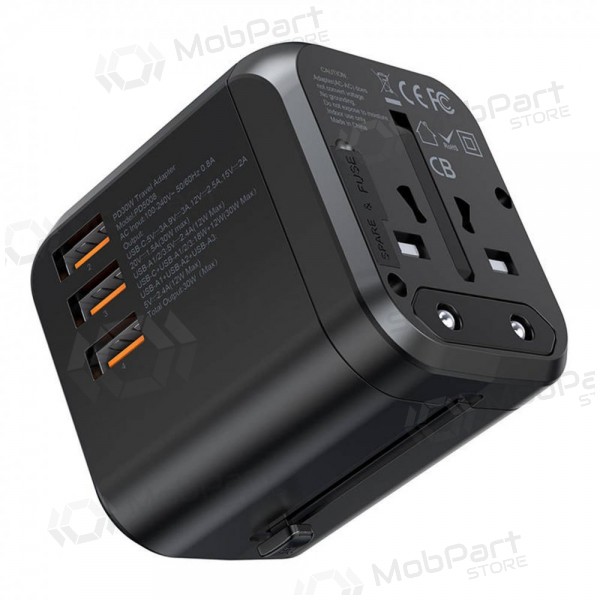 Universāls kelioninis lādētājs Choetech PD5008 30W USB-C/3xUSB-A melns