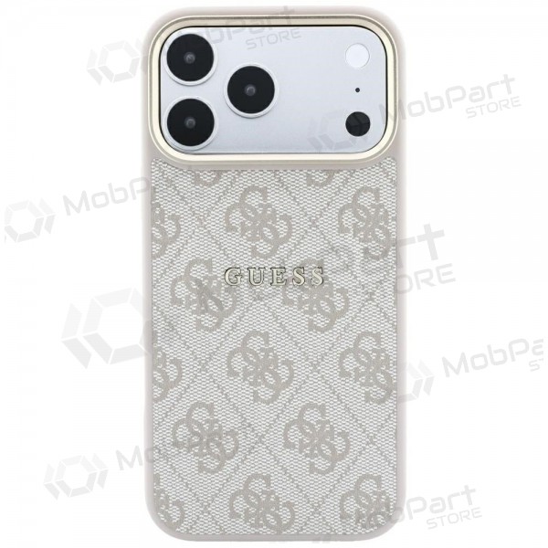 Apple iPhone 18 Pro maciņš - Guess PU Leather 4G Gold Frame Embossed MagSafe (rozā)