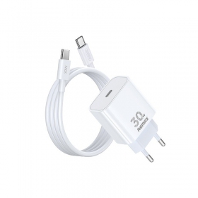 Tālruņa lādētājs Remax RP-U71 30 W GaN USB-C ar USB-C kabeli 1 m balts