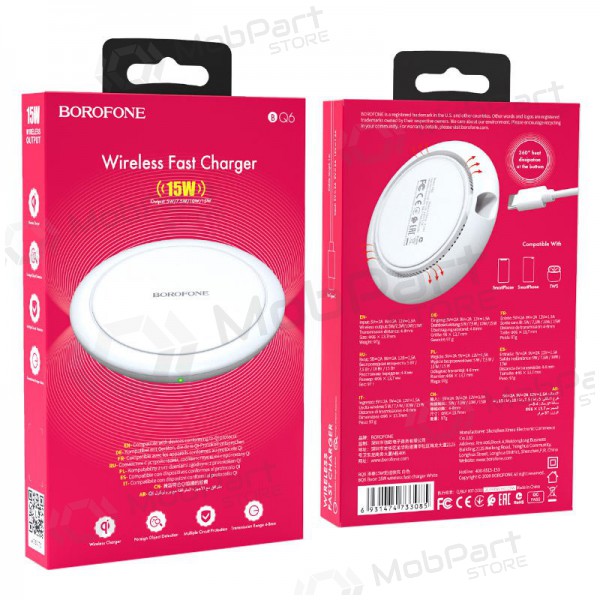Lādētājs bezvadu Borofone BQ6 QC3.0 (15W) (balts)