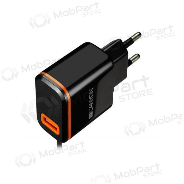 Lādētājs CANYON CNE-CHA042 + Type-C kabelis (1xUSB 5V 2.1A) (melns)