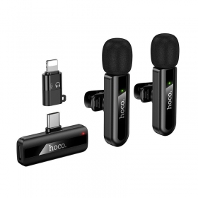 Belaidžių mikrofonų rinkinys Hoco L20A USB-C/Lightning melns