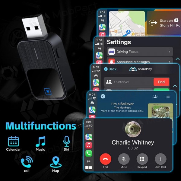 Bezvadu CarPlay/Android Auto adapteris Reach K2 melns