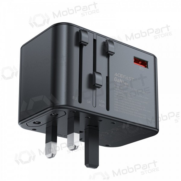 Universāls kelioninis lādētājs Acefast Z1 75W GaN 2xUSB-A/3xUSB-C melns