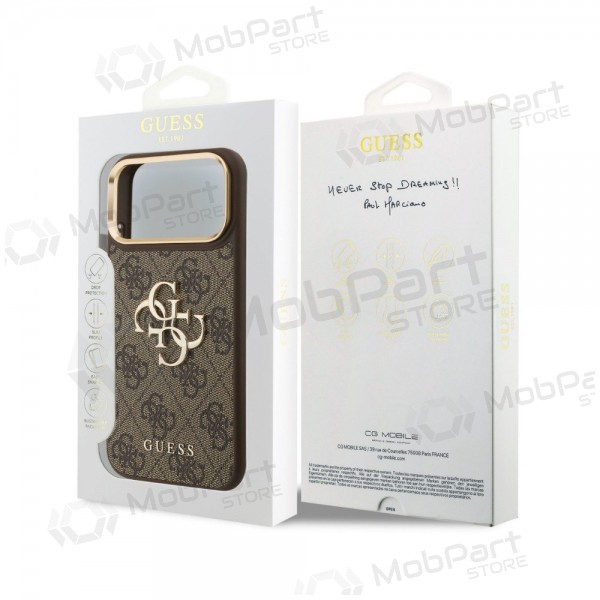 Apple iPhone 18 Pro Max maciņš - Guess PU Leather 4G Metal Logo Gold Frame (brūns)