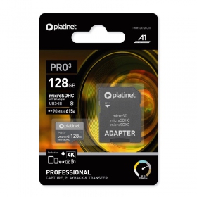 Atmiņas karte Platinet MicroSD 128GB (class10 UHS-III 90MB/S) + SD Adapteris