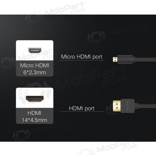 HDMI kabelis Ugreen HD127 HDMI uz Micro HDMI 1.5 m 4K 60 Hz melns