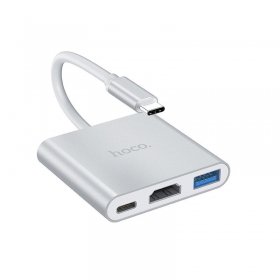 Adapteris Hoco HB14 Type-C to USB-A+HDMI+Type-C sudraba