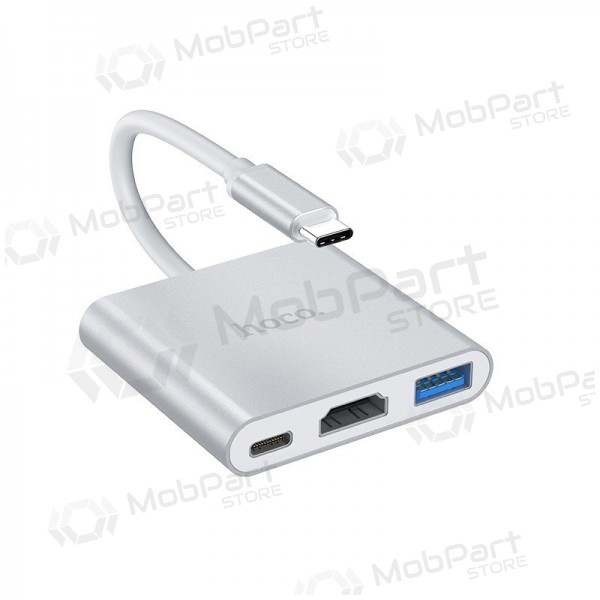 Adapteris Hoco HB14 Type-C to USB-A+HDMI+Type-C sudraba