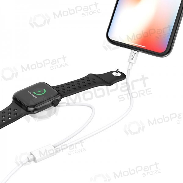 USB kabelis HOCO U69 lightning 1.0m (with iWatch wireless charger) (balts)