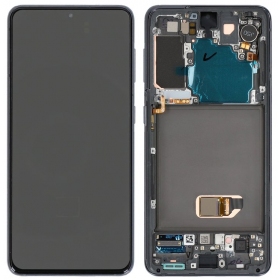 Ekranas Samsung G991 S21ar lietimui jautriu stikliuku un rėmeliu Phantom Black OLED (real size)