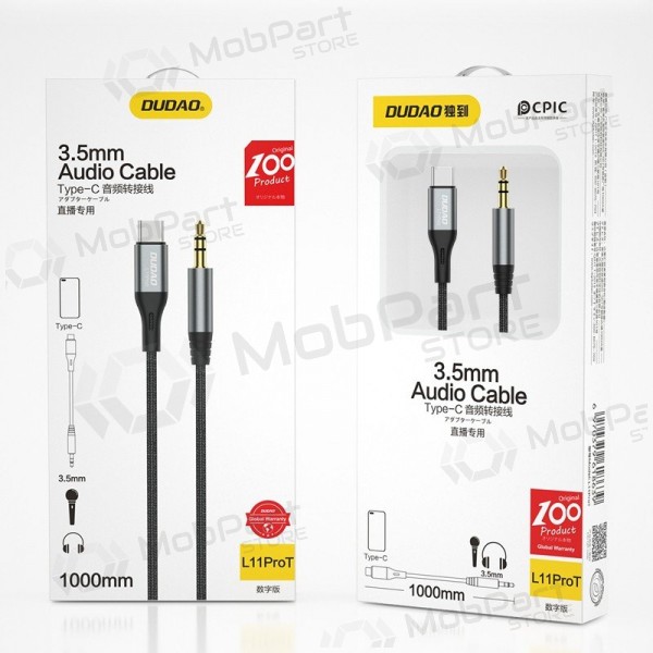 Audio kabelis Dudao L11ProT USB-C uz 3.5 mm 1 m melns