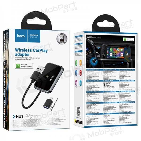 CarPlay adapteris Hoco HU1 bezvadu melns