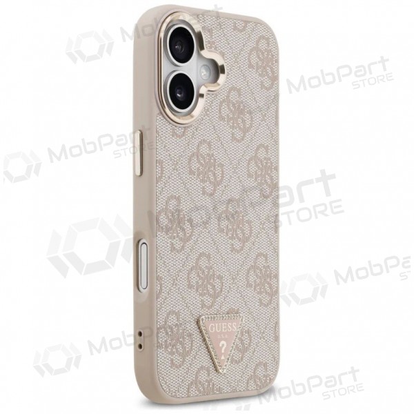 Apple iPhone 17 maciņš - Guess PU Leather 4G Strass Triangle Logo Gold Frame MagSafe (rozā)
