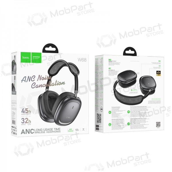 Bezvadu austiņas ar mikrofonu Hoco W68 ANC Bluetooth melnas
