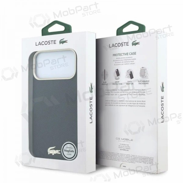 Apple iPhone 18 Pro maciņš - Lacoste PU Leather Champs Elysees Gold Logo MagSafe (melns)