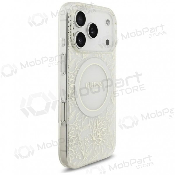 Apple iPhone 18 Pro Max maciņš - Guess IML Flowers Allover Strap MagSafe (balts)